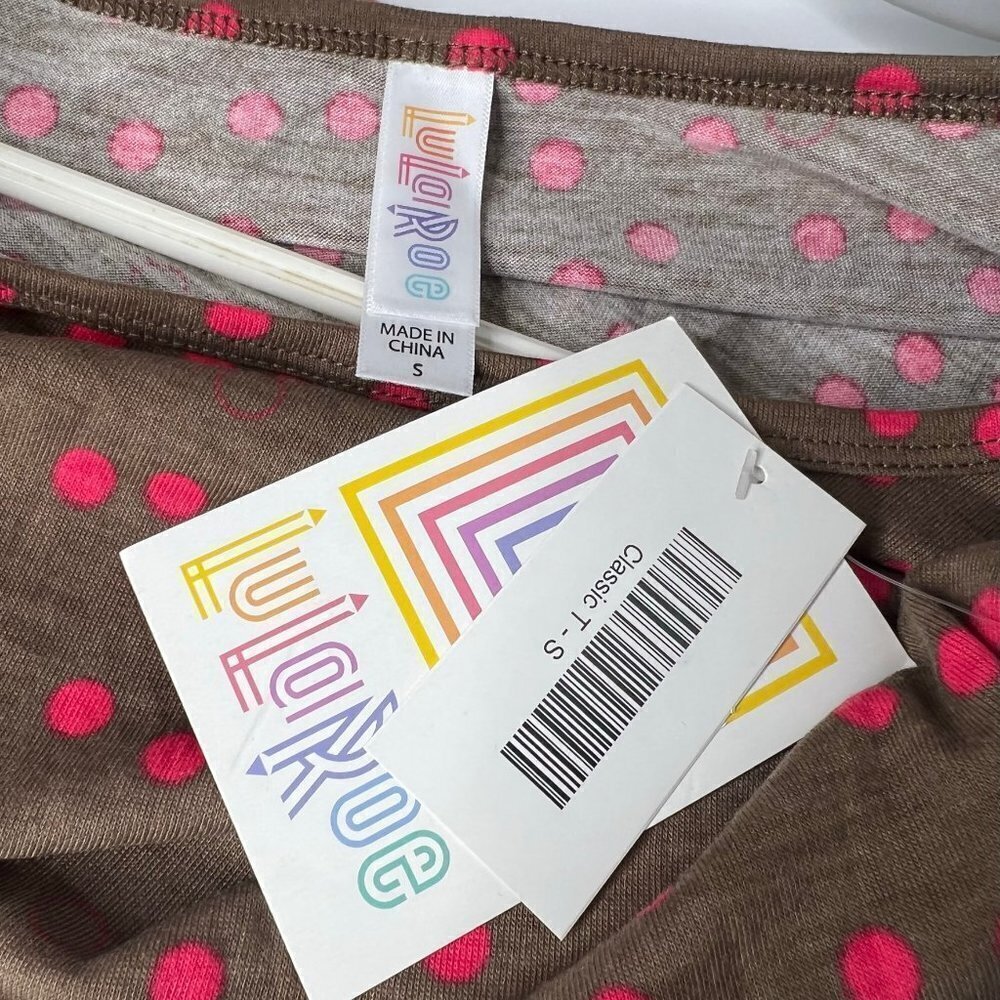 LuLaRoe Classic Tee Brown Pink Polka Dot S - Picture 3 of 4